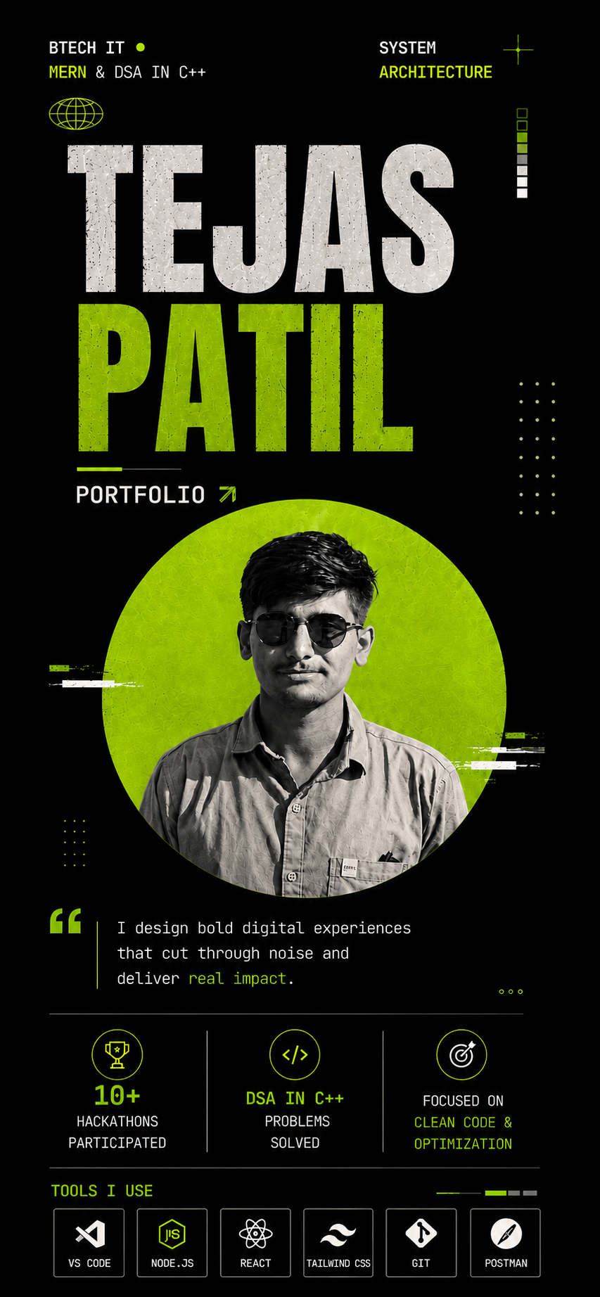 Tejas Patil — Hero Section