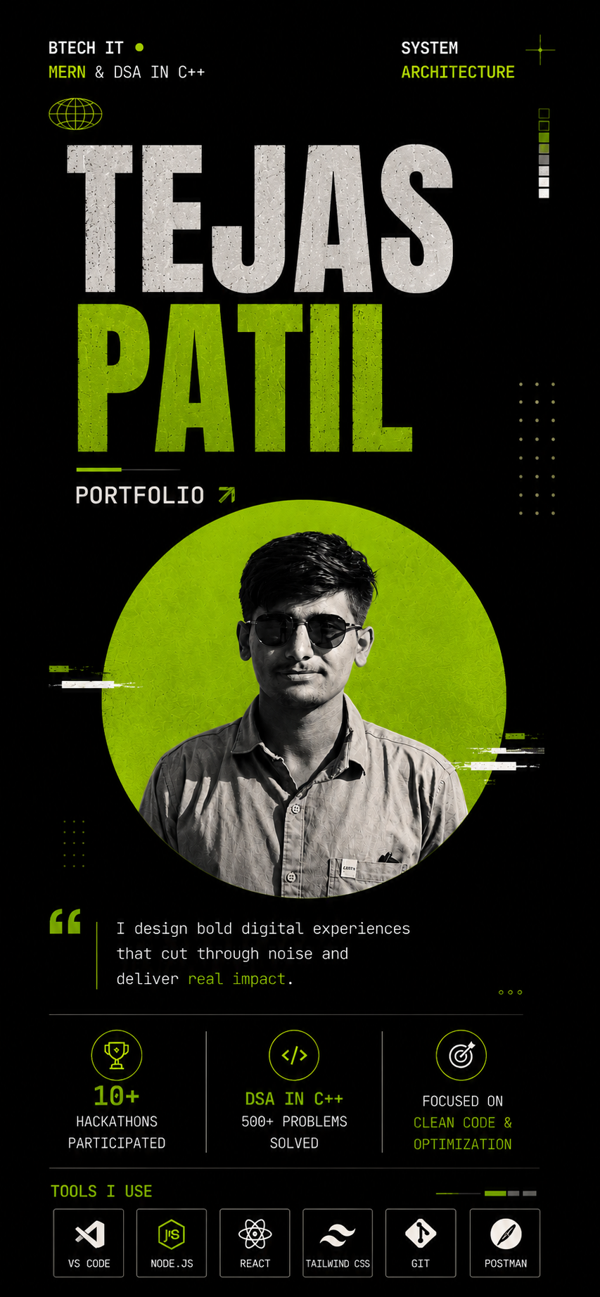Tejas Patil — Hero Section